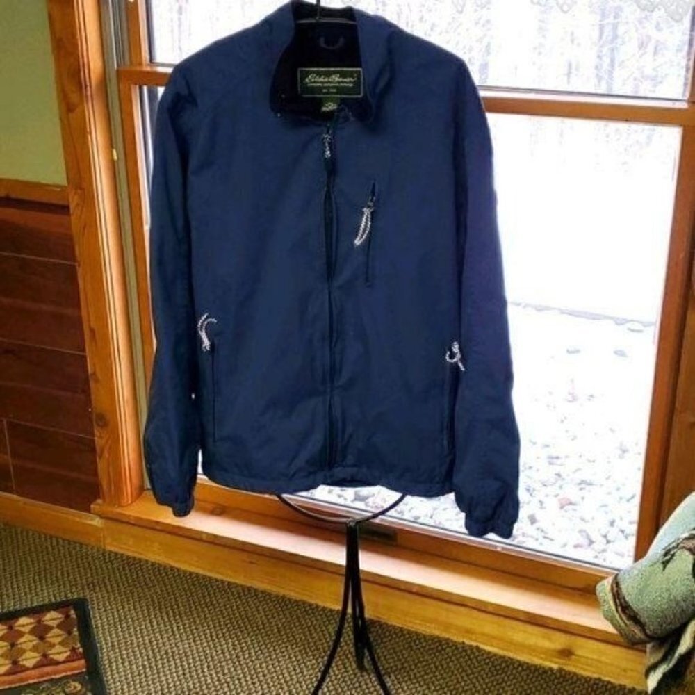 Eddie Bauer Blue Zippered Fleece Interior Nylon Cinched Sz. L Windbreaker